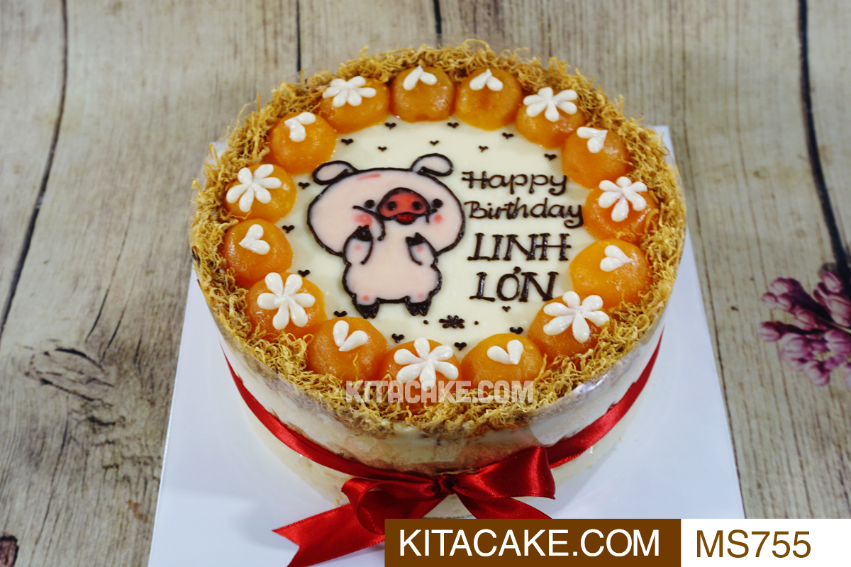 Bánh sinh nhật mặn vẽ hình heo Happy birthday Linh Lợn MS755 ...