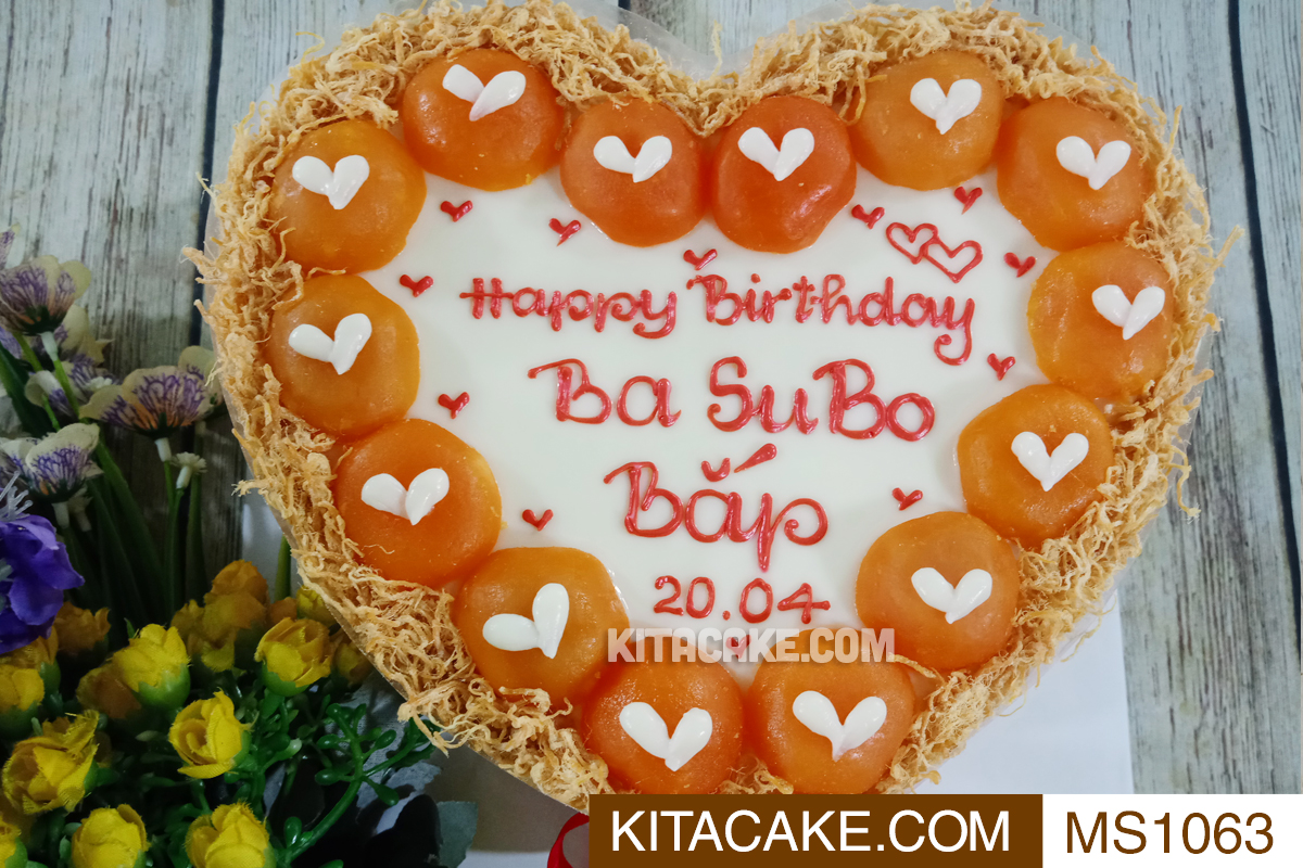 Bánh sinh nhật mặn hình tim Happy birthday Ba Su Bo Bắp MS1063