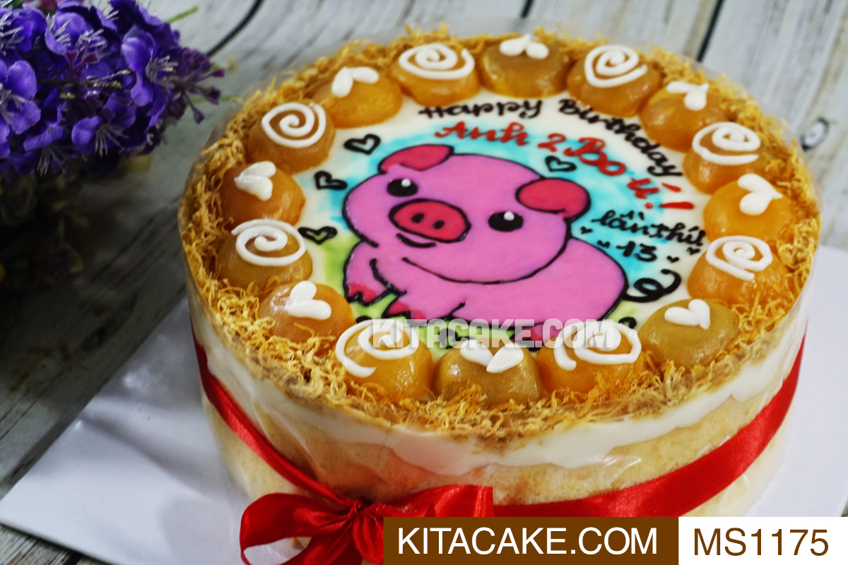 Bánh sinh nhật mặn vẽ hình 12 con giáp (con heo) Happy birthday ...