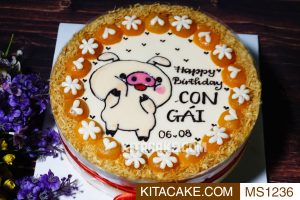 Bánh sinh nhật vẽ hình con heo Happy birthday con gái MS1236