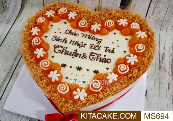 Bánh sinh nhật mặn trái tim Chúc mừng sinh nhật đôi trẻ Thuận & Thảo MS0694