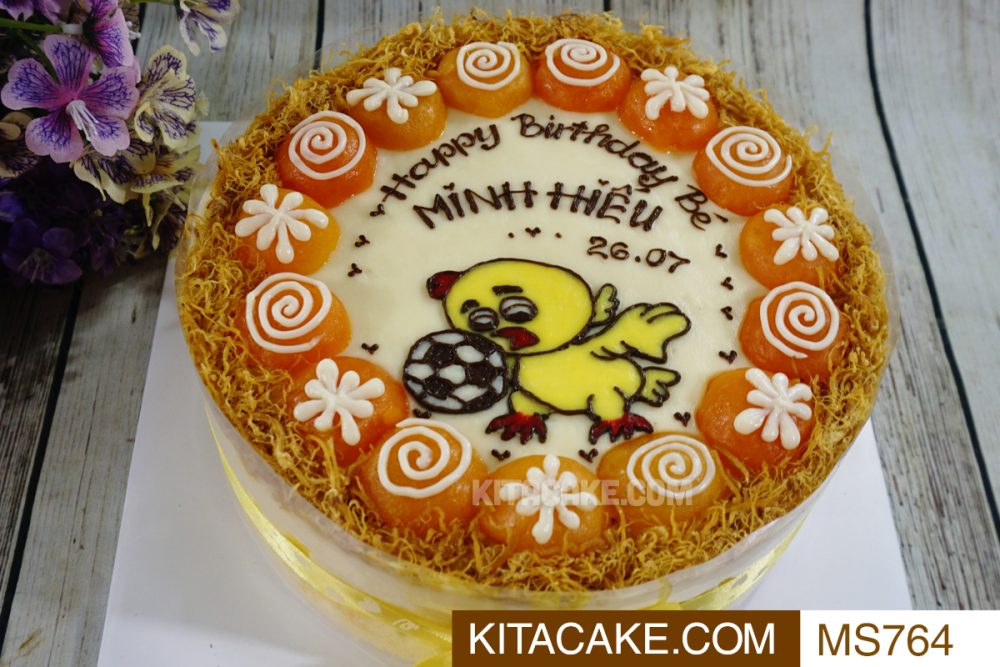 Bánh sinh nhật mặn vẽ hình gà con Happy birthday Minh Hiếu MS764