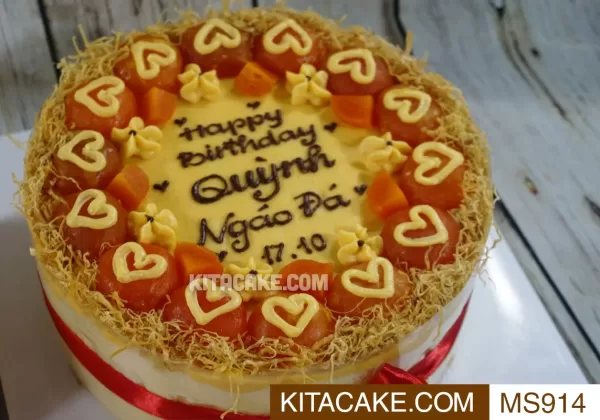 Bánh sinh nhật mặn sốt kim sa Happy birthday Quỳnh ngáo đá MS914