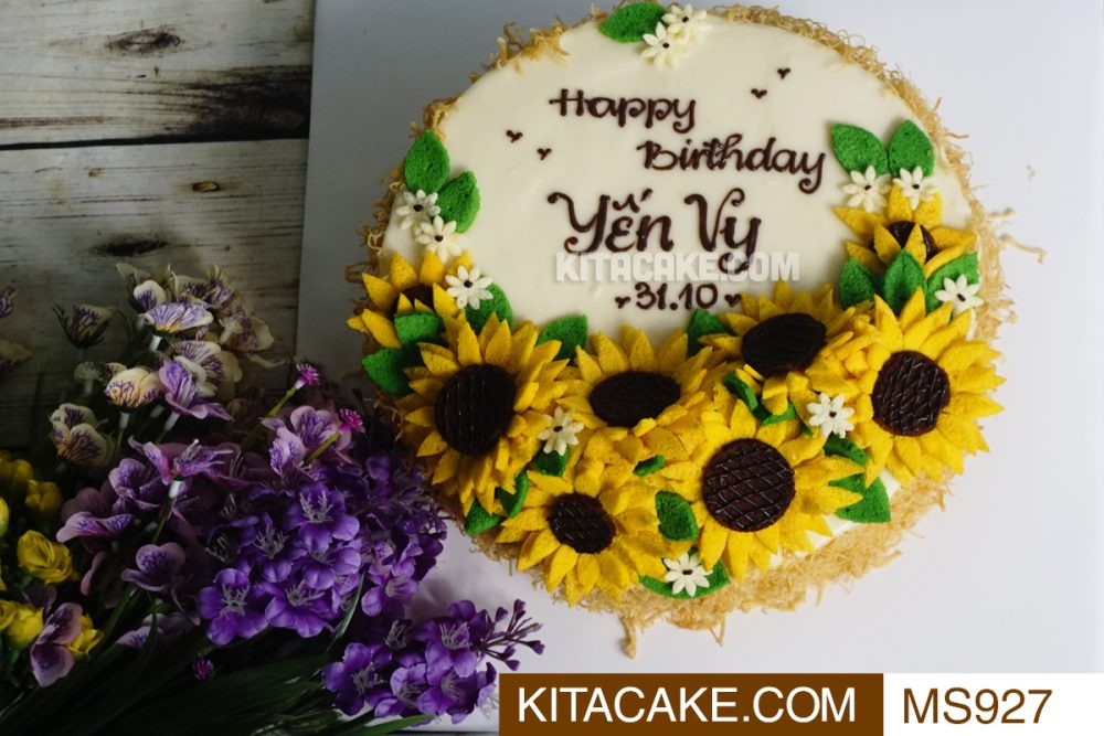 Bánh sinh nhật mặn tạo hình hoa hướng dương Happy birthday Yến Vy MS927