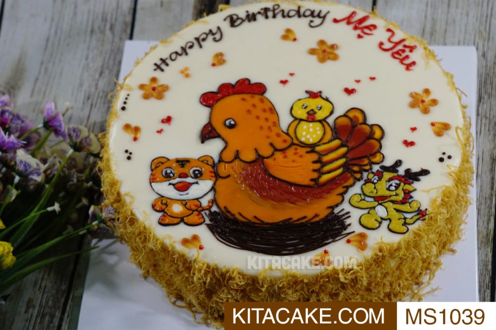 Bánh sinh nhật mặn vẽ hình con giáp Happy birthday Mẹ Yêu MS1039