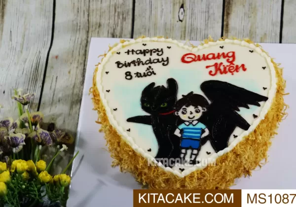 Bánh sinh nhật mặn vẽ hình bé trai Happy birthday 8 tuổi Quang Kiên MS1087