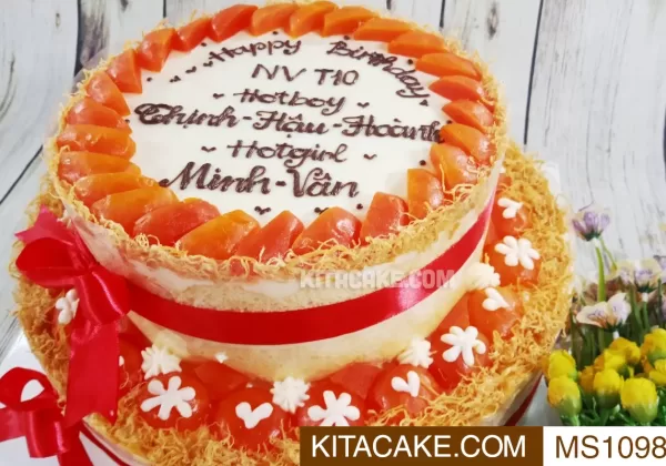 Bánh sinh nhật mặn 2 tầng Happy birthday NV T10 Hotboy Thịnh Hậu Hoàng Hotgirl Minh Vân MS1098