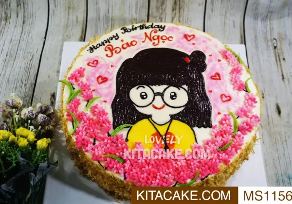 Bánh sinh nhật mặn vẽ hình Happy birtdhay Bảo Ngọc MS1156