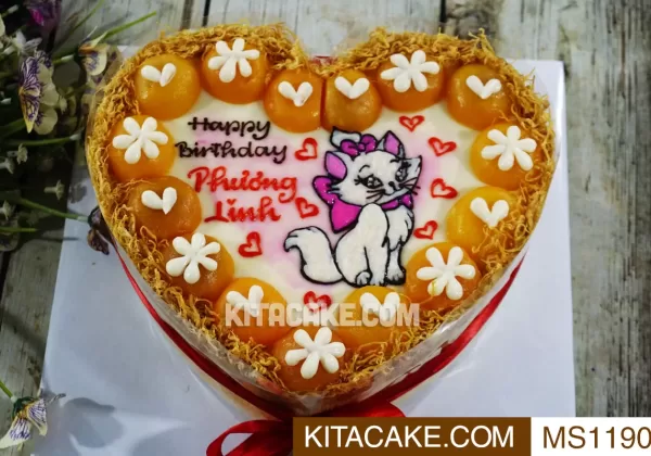 Bánh sinh nhật trái tim vẽ hình con chó Happy birthday Phương Linh MS1190