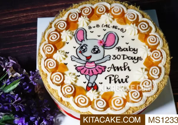 Bánh sinh nhật vẽ hình chuột Baby 30 days Anh Thư MS1233