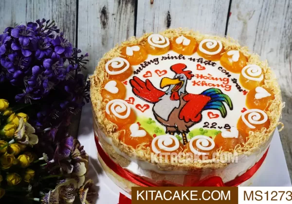 Bánh sinh nhật vẽ hình gà trống - Mừng sinh nhật con trai Hoàng Khanh MS1273