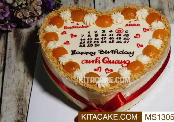 Bánh sinh nhật trứng muối hình tim vẽ lịch - Happy birthday Anh Quang MS1305