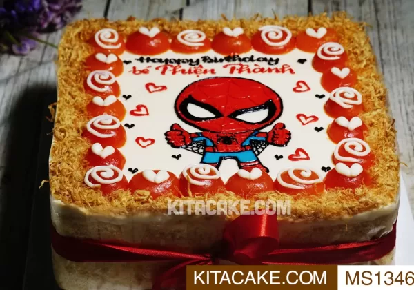 Bánh sinh nhật mặn vuông vẽ hình spiderman - Happy birthday bé Thiện Thành MS1346