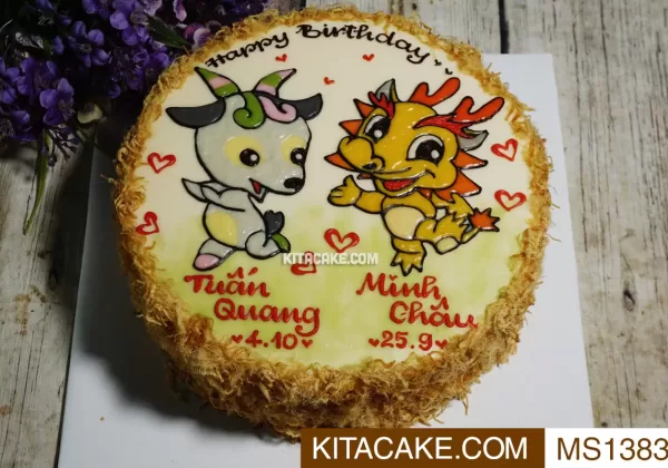 Bánh sinh nhật vẽ hình con dê con rồng - Happy birthday Tuấn Quang - Minh Châu MS1383