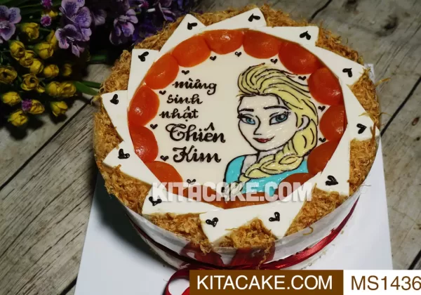Bánh sinh nhật bông lan trứng muối vẽ hình Elsa - Mừng sinh nhật Thiên Kim MS1436