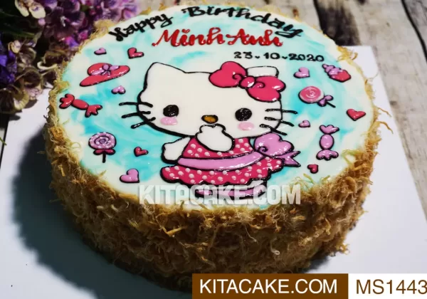 Bánh sinh nhật bông lan trứng muối vẽ hình mèo kitty - Happy birthday Minh Anh MS1443