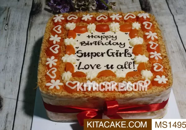 Bánh sinh nhật mặn hình vuông tặng đồng nghiệp - Happy birthday Super Girls Love u all MS1495