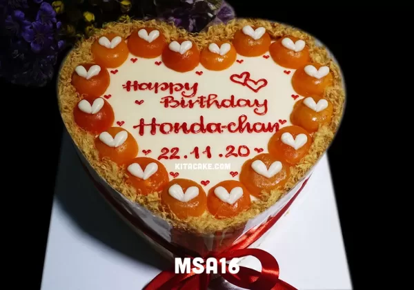 Bánh sinh nhật bông lan trứng muối hình tim | Happy birthday Honda chan MSA16