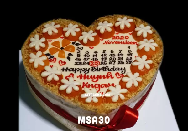 Bánh sinh nhật mẫu lịch trái tim size 20cm | Happy birthday Huynh Ngan MSA30