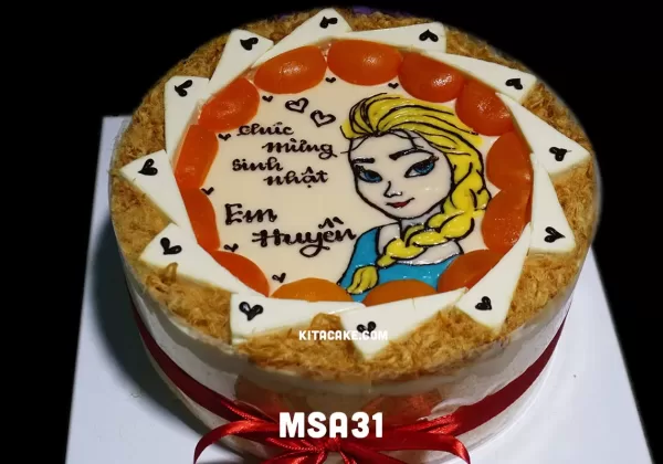 Bánh sinh nhật vẽ hình công chúa Elsa | Chúc mừng sinh nhật em Huyền MSA31