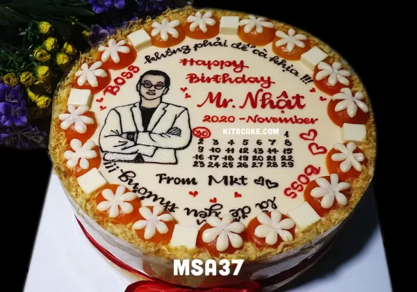 Bánh sinh nhật tặng sếp vẽ hình mẫu lịch size 25cm | Happy birthday Mr. Nhật MSA37
