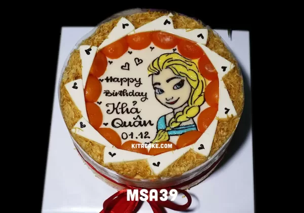 Bánh sinh nhật vẽ hình Elsa size 25cm | Happy birthday Khả Quân MSA38