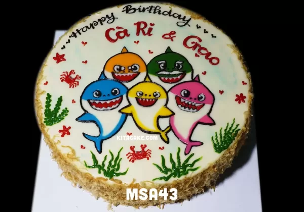Bánh sinh nhật vẽ hình baby shark | Happy birthday Cà Ri & Gạo MSA43