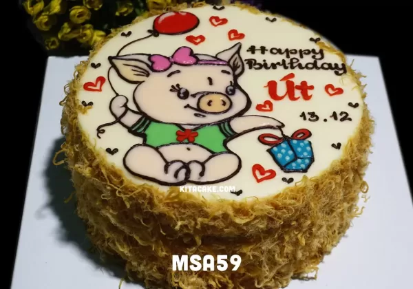 Bánh sinh nhật tặng người tuổi hợi | Vẽ hình bé heo | Happy birthday Út MSA59