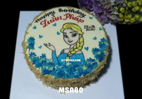 Bánh sinh nhật vẽ hình Elsa | Happy birthday Luân Pháp MSA80
