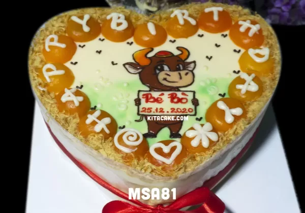 Bánh sinh nhật tuổi trâu hình tim 20cm | Happy birthday Bé Bò MSA81