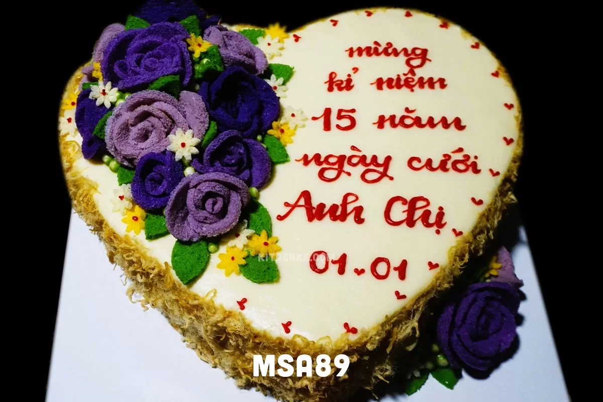 Bánh kỷ niệm 15 năm ngày cưới anh chị | Bánh tạo hình hoa hồng tím MSA89
