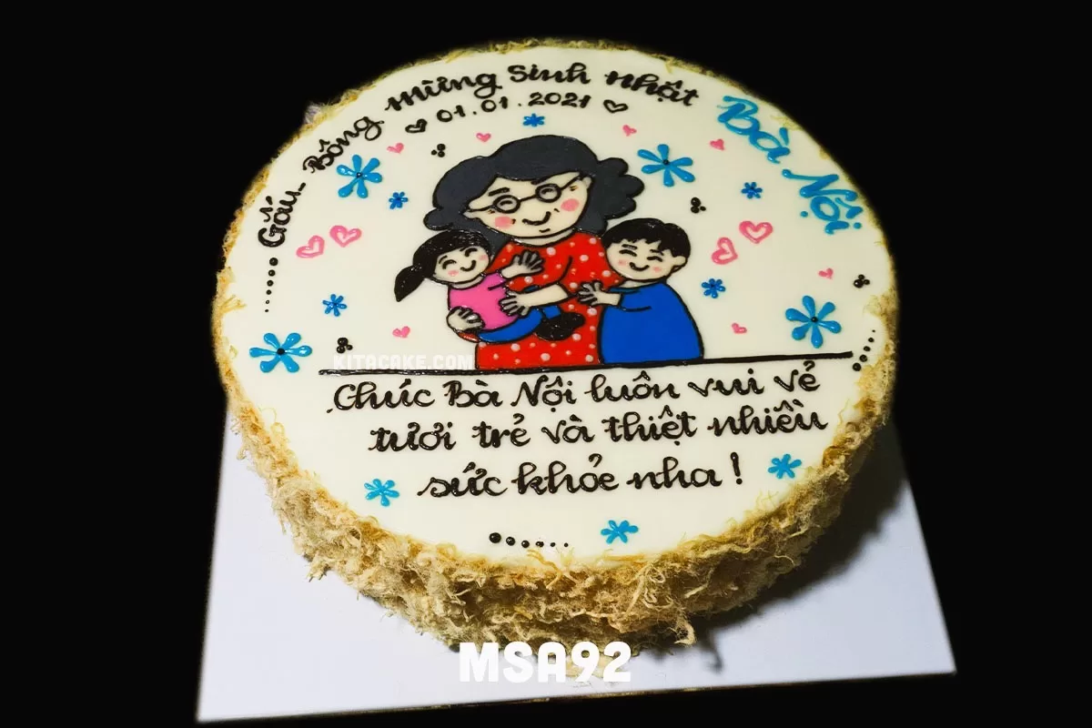 Bánh sinh nhật tặng bà nội vẽ hình size 30cm MSA92