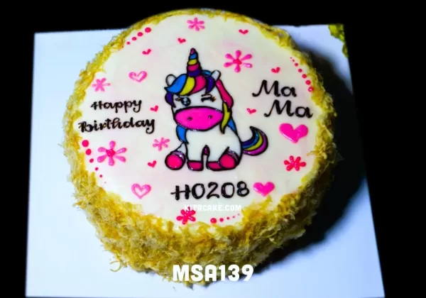 Bánh sinh nhật bông lan trứng muối vẽ hình ngựa Pony MSA139